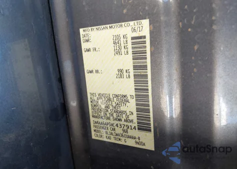 2017 Nissan Maxima 3.5 Sr z USA, uszkodzony, nr VIN 1N4AA6AP5HC437914